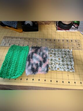 2 Handmade crochet dish scrubbies and 1 sewn jar opener!